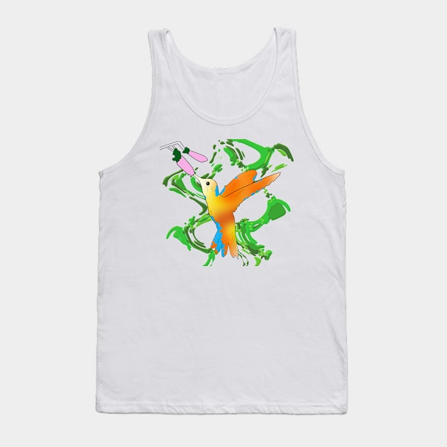 Hummingbird in Hot Orange Colors - Line Art Tank Top by ibadishi